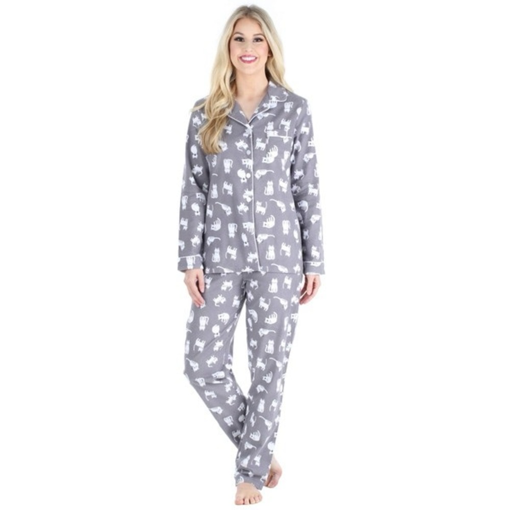 🆕 Women's Gray PajamaGram Set with Cat Print 🐾🩶🐈‍⬛🤍